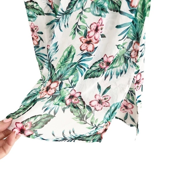 Fortune Swimwear Tropical Floral Cover Up Small Green Pink - Picture 5 of 8